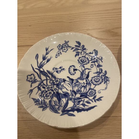 Wedgwood Ranunculus Blue Shell Edge Set Of 3 Saucers Cobalt Blue Flowers England - Picture 2 of 7